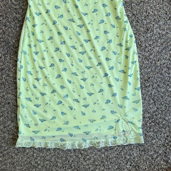 Wild Fable Coquette Fairy Mesh Green Floral Lace Trim Slip Mini Dress Y2K M New - Picture 3 of 8